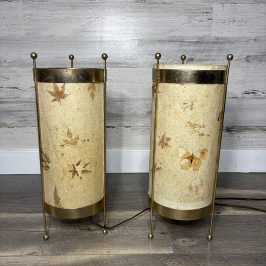 Mid Century Leaf Butterfly Deadstock Cylinder Lamp Set Of Two