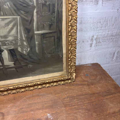 Framed Antique Print “Jesus Blessing Meal with Victorian Family at Dinner Table”