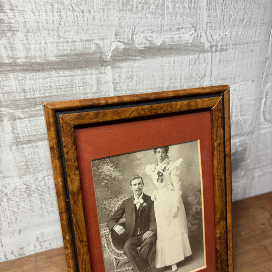 Victorian Wedding Photograph Burl Wood Frame