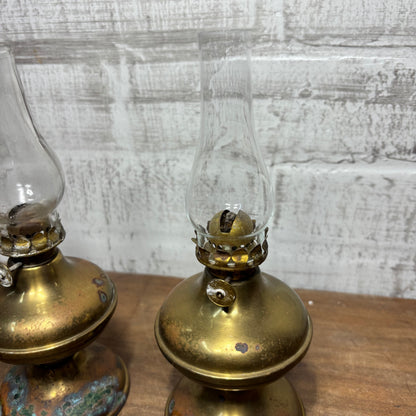 Vintage Brass Hurricane Lamps Set