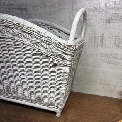 Vintage White Wicker Magazine Holder