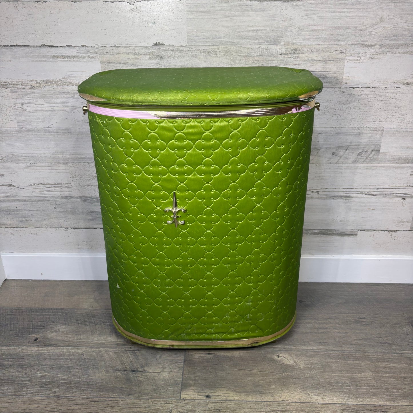 Vintage Green Vinyl Quilted Hamper