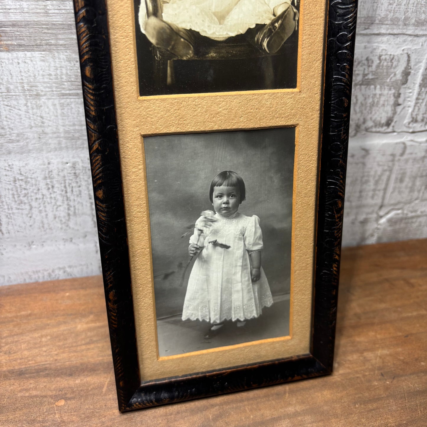 Antique Triple Picture Frame With Portraits