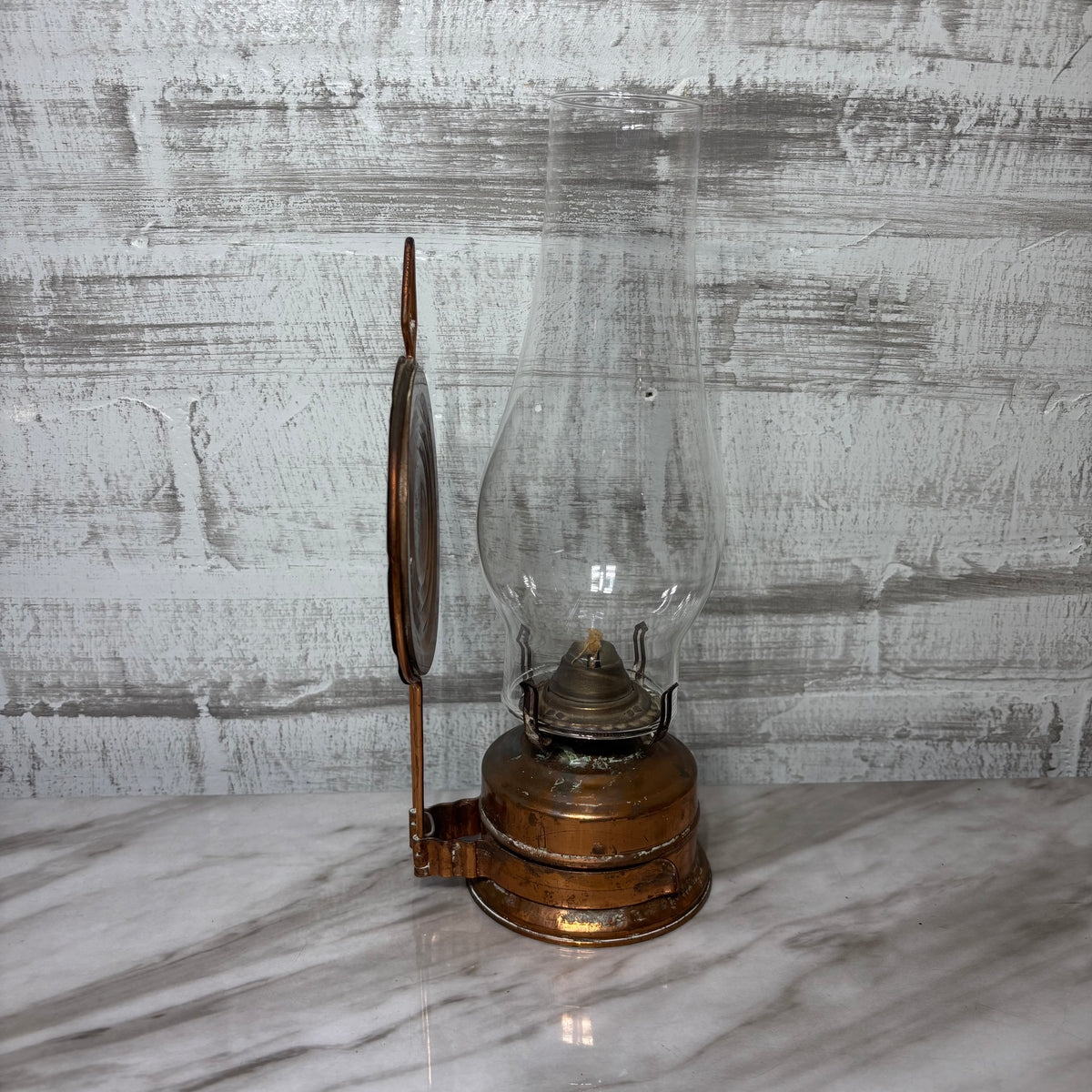 Vintage Copper Hurricane Style Kerosene Oil Lamp