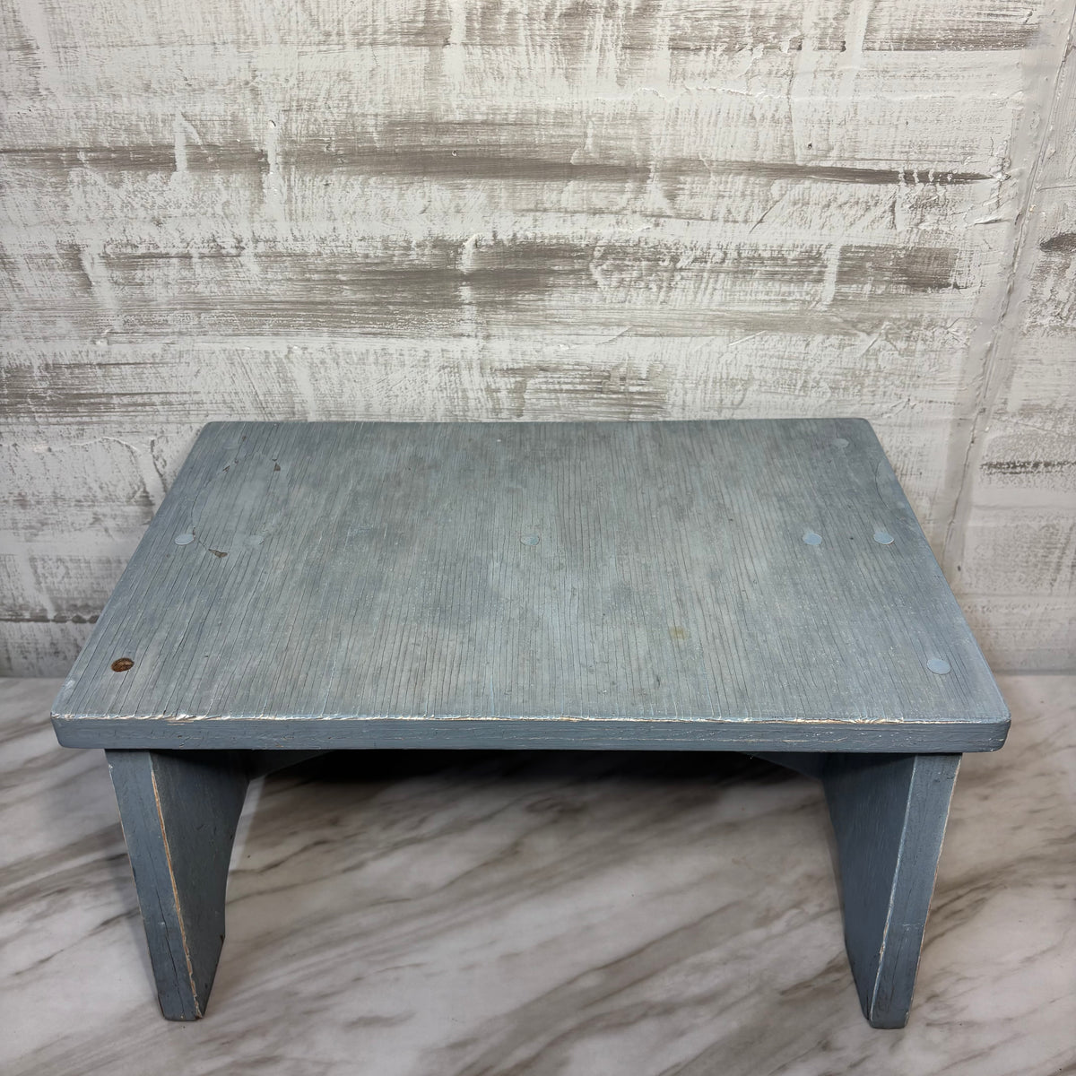 Vintage Primitive Wooden Blue/ Gray Step Stool