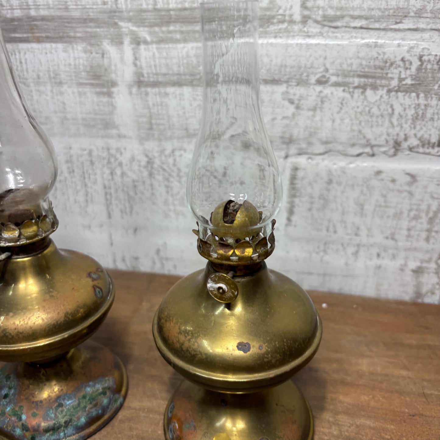 Vintage Brass Hurricane Lamps Set