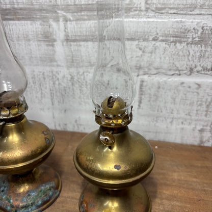Vintage Brass Hurricane Lamps Set