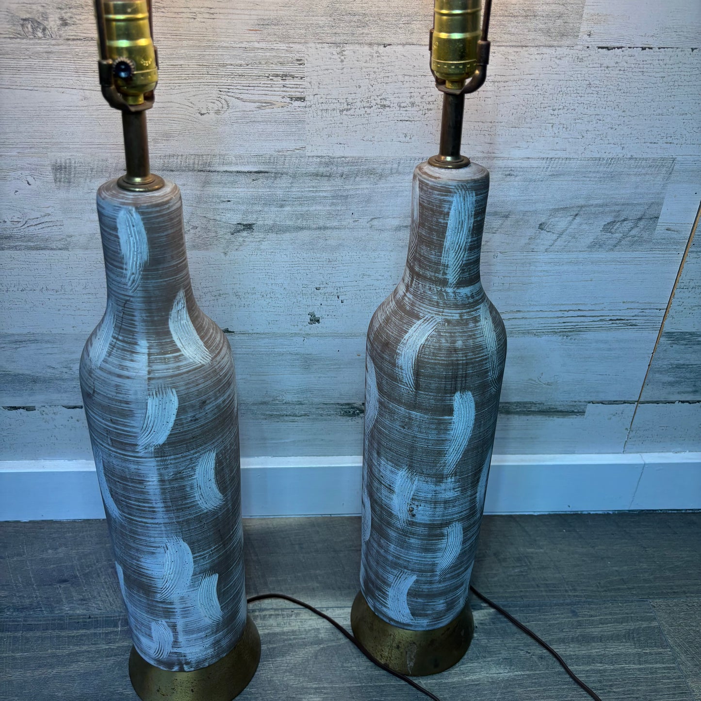Vintage Design Technics Influenced Bottle Style Textured Lamp Set