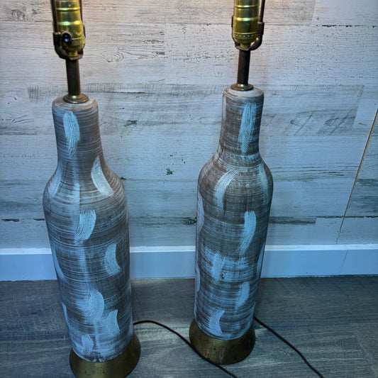 Vintage Design Technics Style Textured Ceramic Table Lamp Set