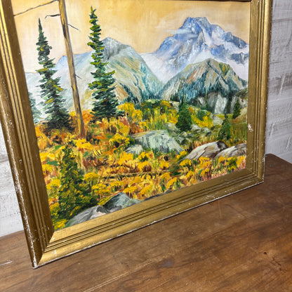 Vintage Mountain Landscape with Pines Framed Original Painting