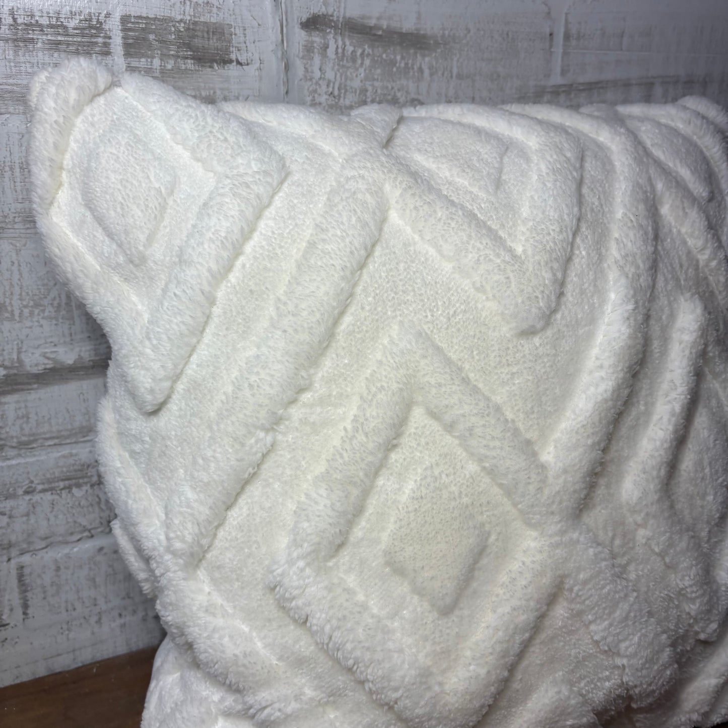 Plush White Geometric Pillow