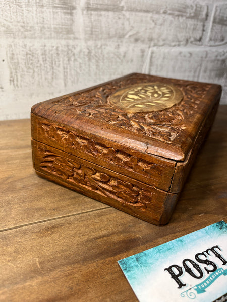 Vintage Wooden Carved Floral Trinket Box