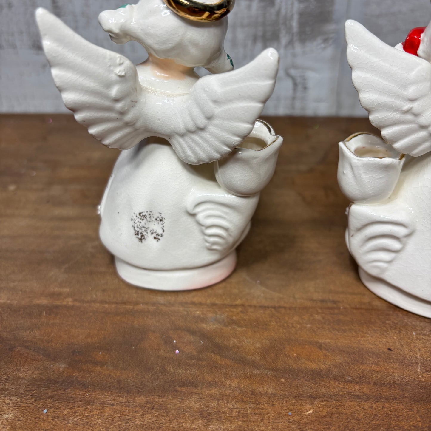 Vintage Ucagco Spaghetti Trim Angel Candle Holder Set