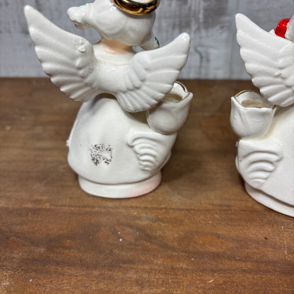 Vintage Ucagco Spaghetti Trim Angel Candle Holder Set