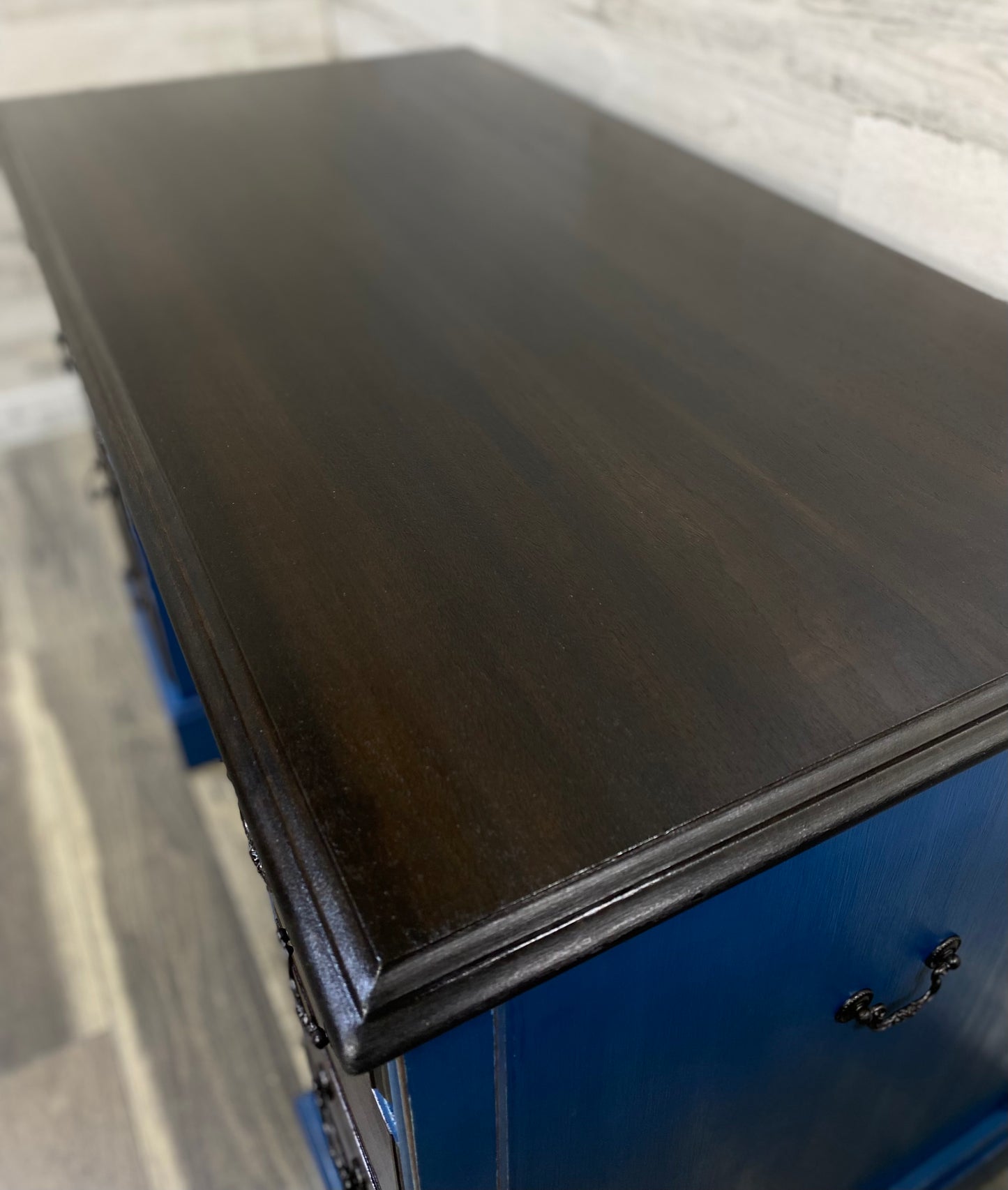 Navy Blue Desk W/ Dark Wood