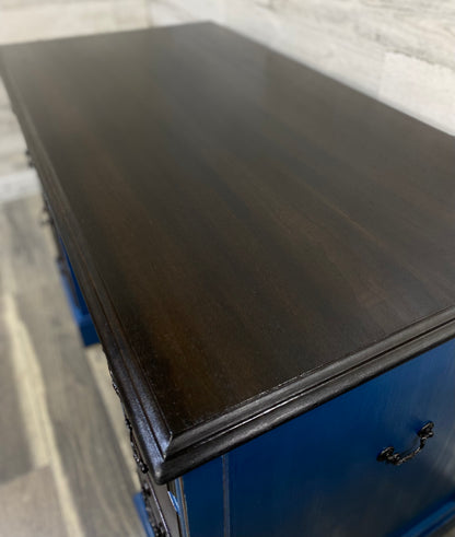 Navy Blue Desk W/ Dark Wood
