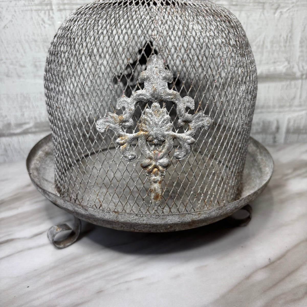 Large Fleur de Lis Metal Wire Cloche with Removable Top