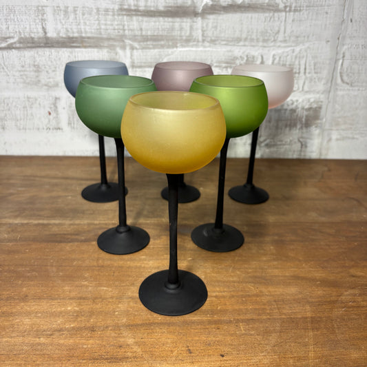 Vintage Frosted Multi Colored Coupe Glasses Set Of 6