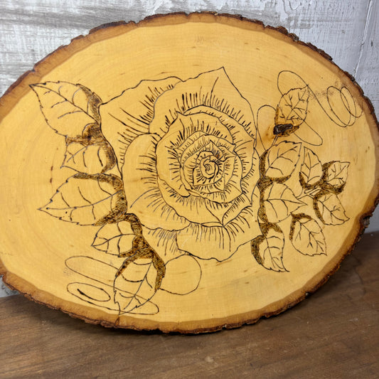 Handmade Wooden Rose Burn Art
