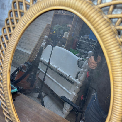 Vintage Rattan Resign Oval Mirror
