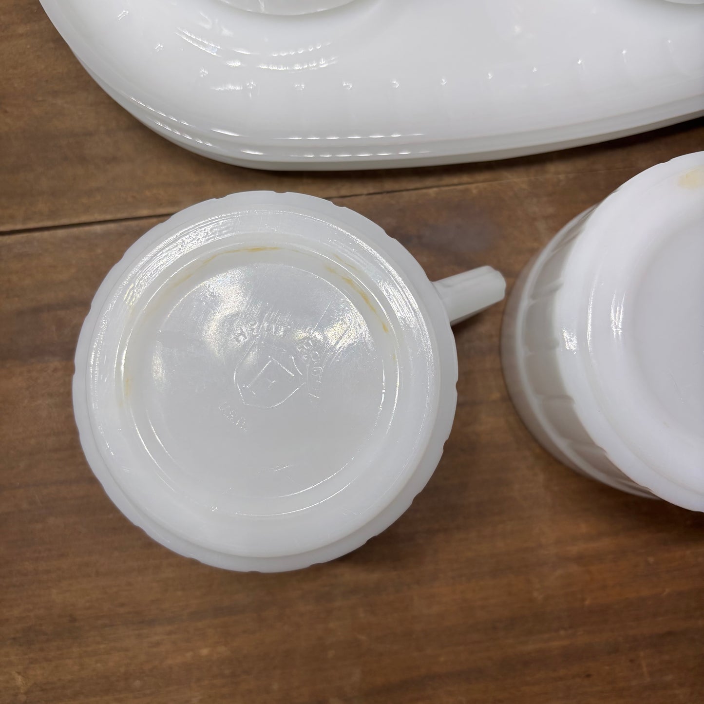 Vintage Federal Glass Heat Proof Milk Glass Snack Sets