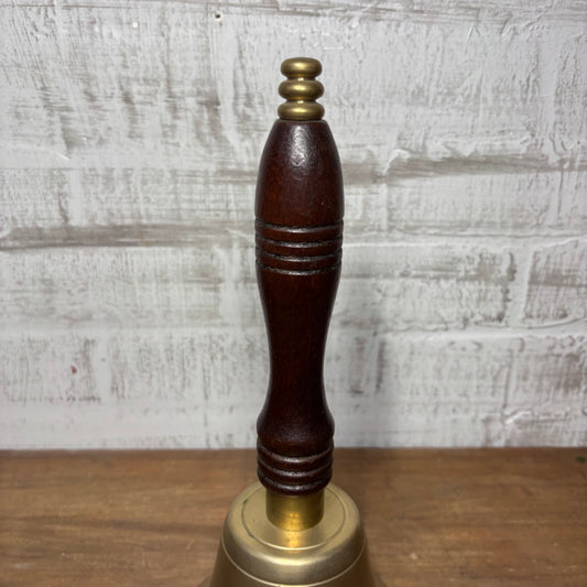 Vintage Large Brass W/ Wooden Handle Bell