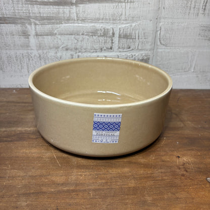 Large Beige Stoneware Bowl Made In Portugal