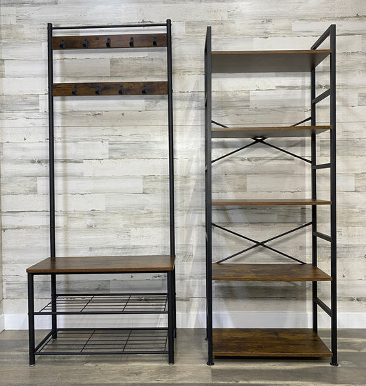 Entryway Hall Tree & Bookshelf Set