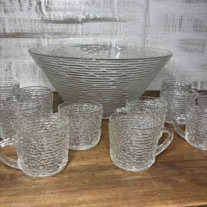 Vintage Anchor Hocking Soreno Punch Bowl And Cups