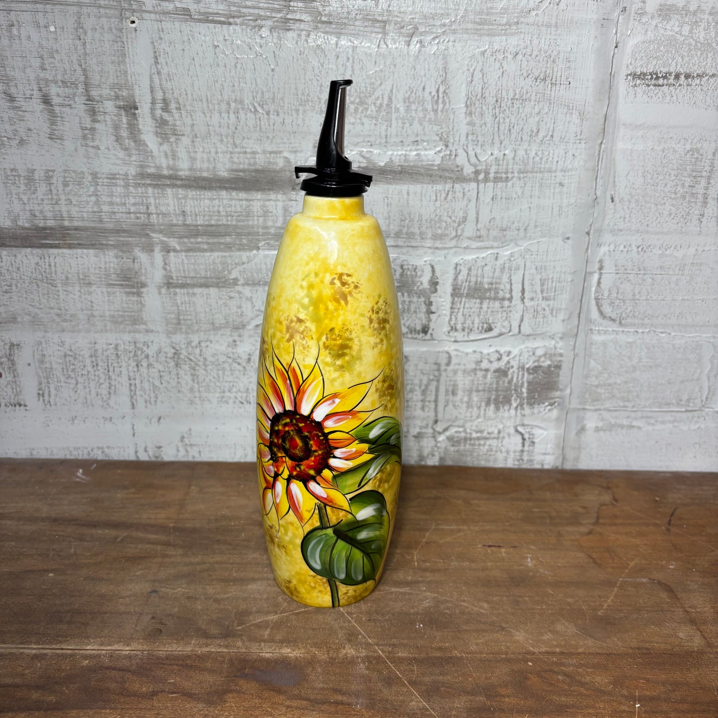 Hand-Painted Sunflower Ceramic Olive Oil Dispenser Bottle