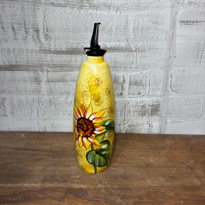 Hand-Painted Sunflower Ceramic Olive Oil Dispenser Bottle