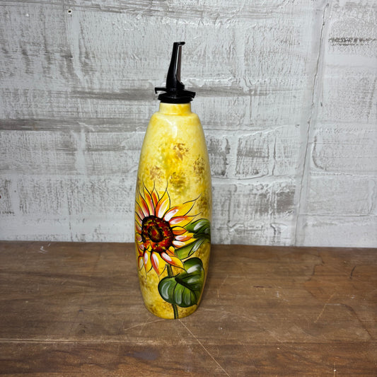 Hand-Painted Sunflower Ceramic Olive Oil Dispenser Bottle