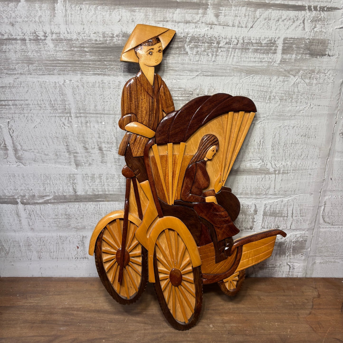 Vintage Carved Wood Rickshaw Ride Wall Art Decorative Tapestrie
