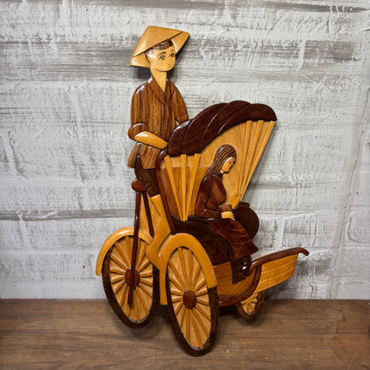Vintage Carved Wood Rickshaw Ride Wall Art Decorative Tapestrie