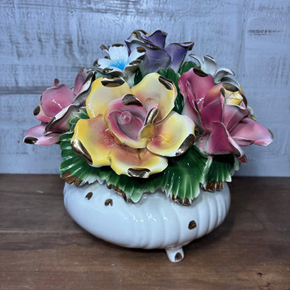 Italian Capodimonte Porcelain Flower Footed Floral Center Piece