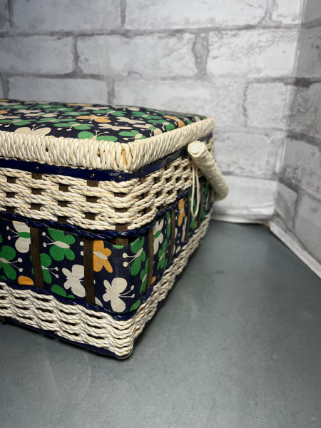 Vintage Butterfly Wicker Woven Sewing Basket