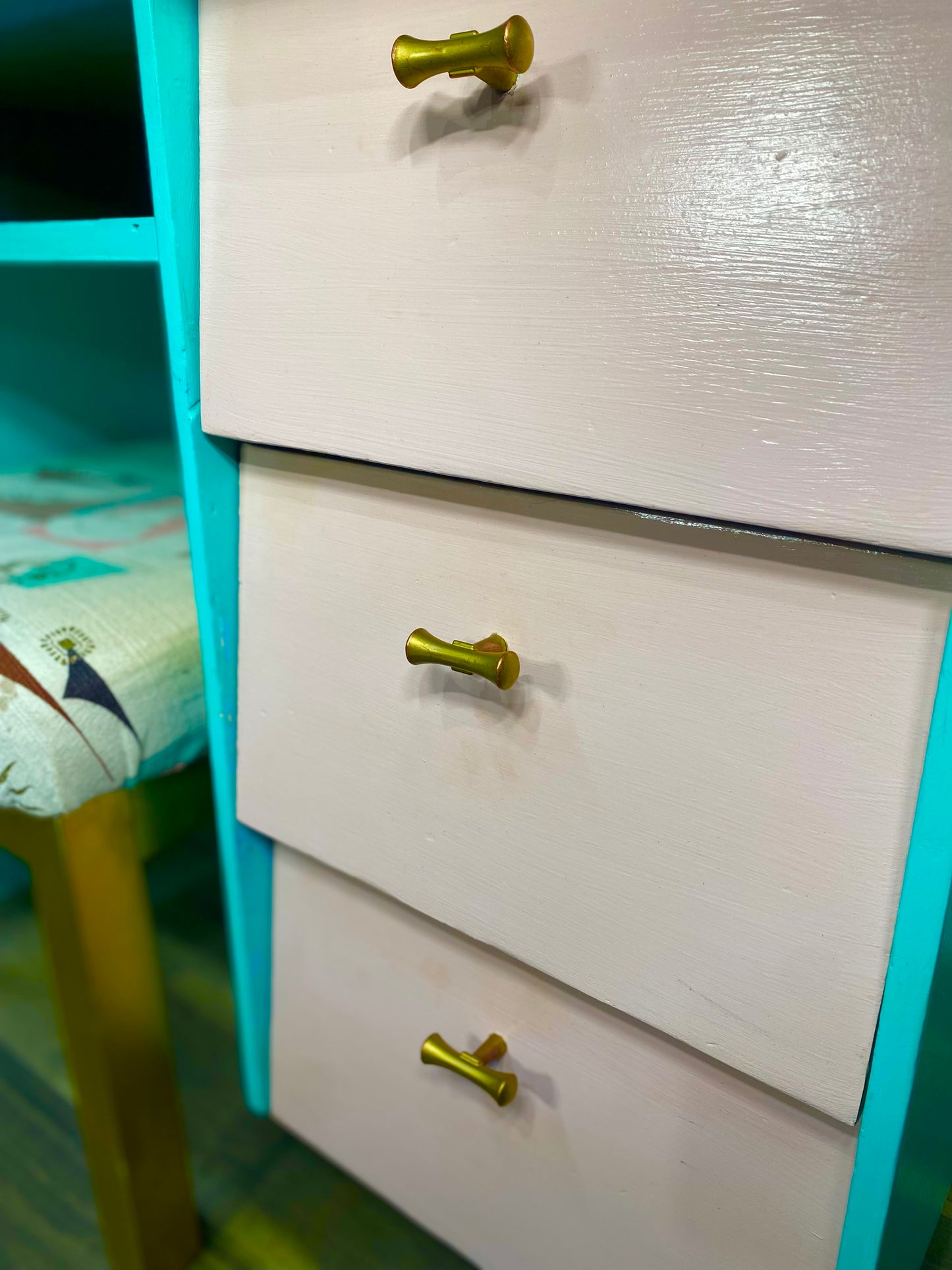 Teal & Pink Mid Century Vanity Desk Set