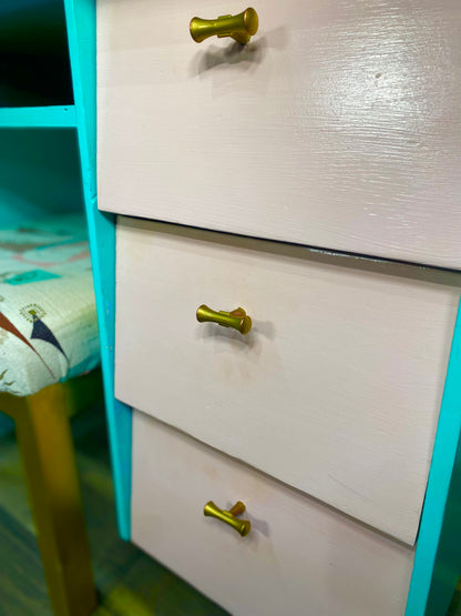 Teal & Pink Mid Century Vanity Desk Set