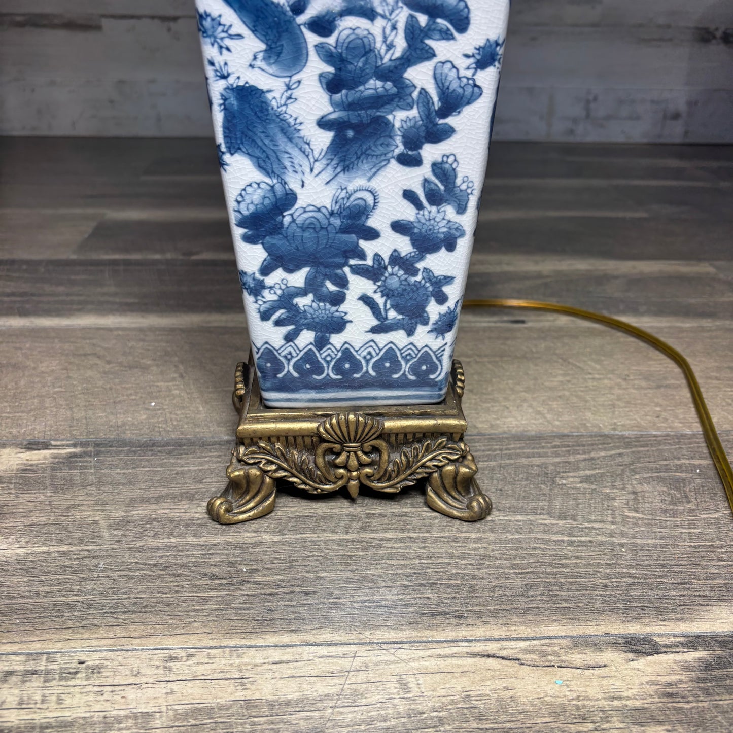 White And Blue Floral Porcelain Square Bottom Table Lamp