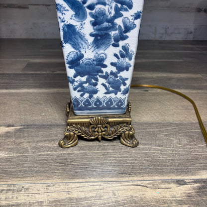 White And Blue Floral Porcelain Square Bottom Table Lamp