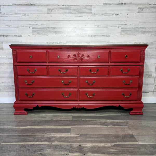 Barn Red Dresser, Buffet or TV Stand with Dark Stained Top