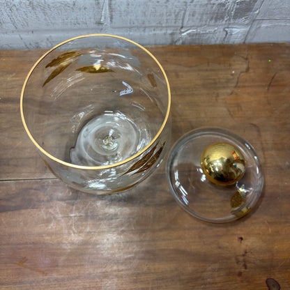 Mid Century Gold Leaf Etched Glass Candy Dish