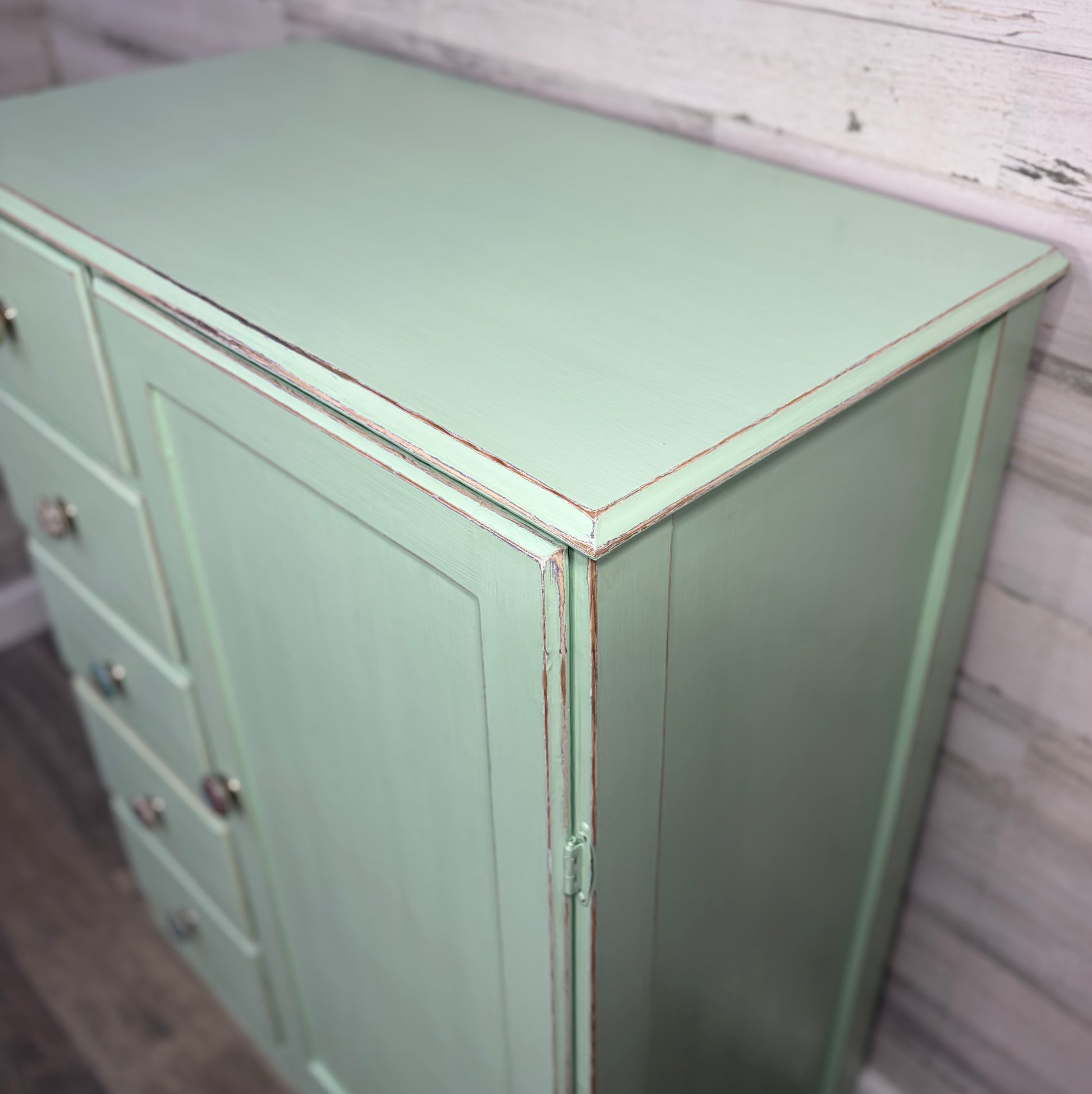 Refinished Mint Green Armoire Dresser with Closet Cabinet