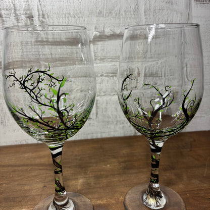 Hand Painted Tree Wine Glasses