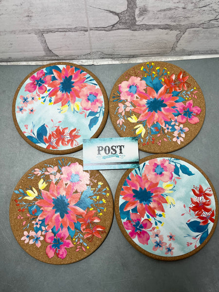 Floral Print Cork Trivet Set Of 4