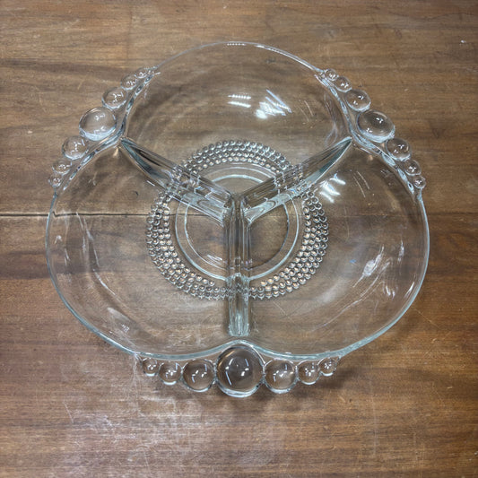 Duncan And Miller Glass “Tear Drop” 3 Section Candy Dish