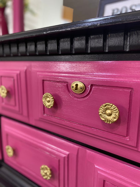 Hot Pink & Black Dresser W/ Mirror