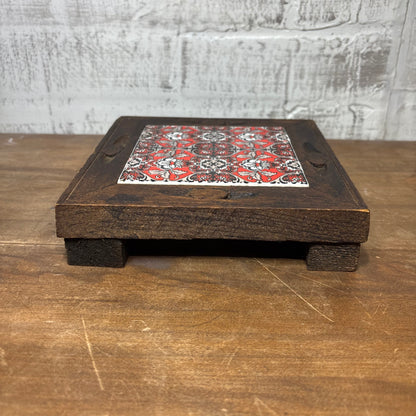 Vintage Square Red Tile Wooden Trivet