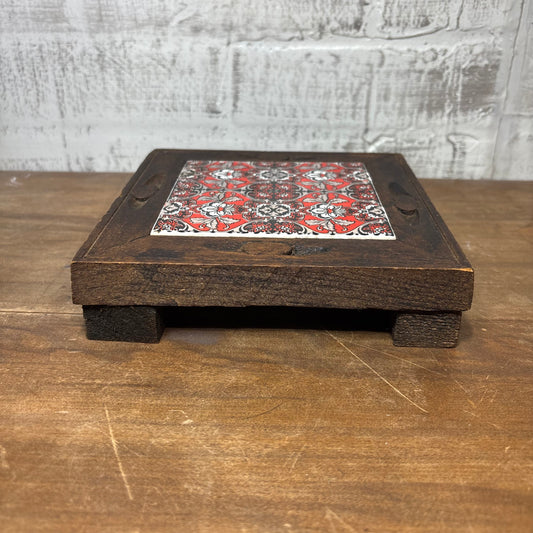 Vintage Square Red Tile Wooden Trivet
