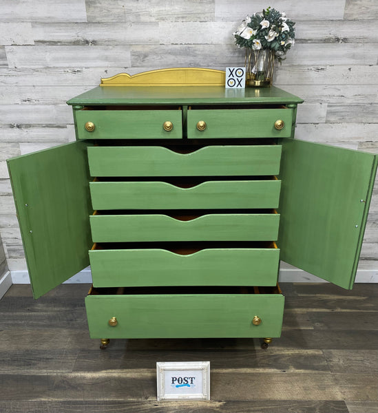 Green 7 Drawer Antique Dresser